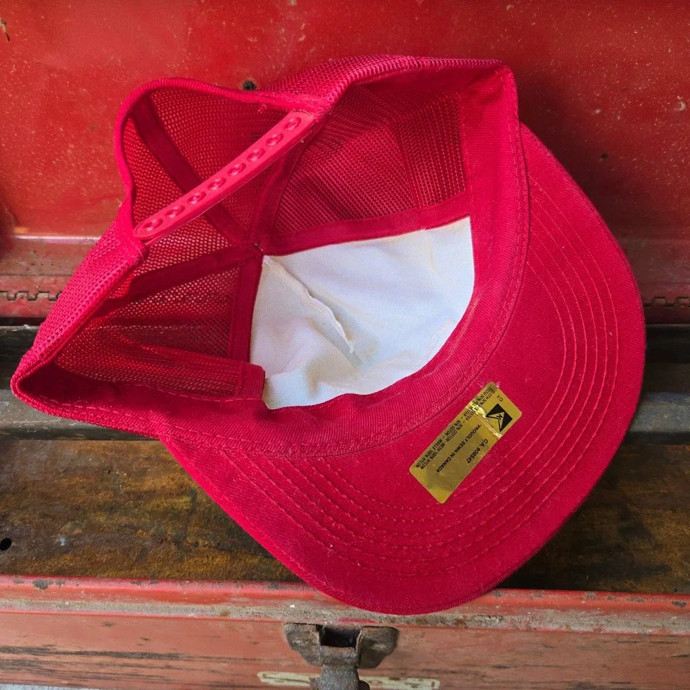 VTG Maple Leaf Fishery Products ‎ K-Brand Trucker Hat Red White Sewn In Canada